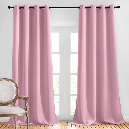 NICETOWN Room Darkening Curtain Panels - (52 inches W x 120 inches L, Crystal Pink, 2 Panels) Toddler Boy Bedroom Drapes with Grommet Top, Energy Smart Window Treatment Curtains