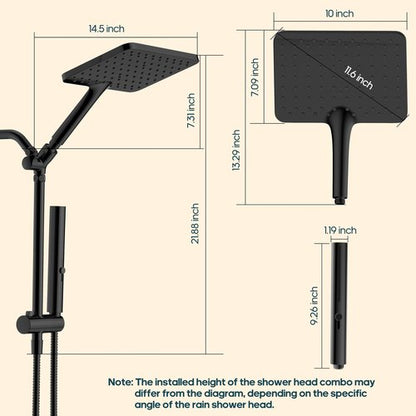 Hombeter Hombeter High Pressure Rain Shower Head with Handheld Combo, 10 Inch Square Rainfall Showerhead, Adjustable Slide Bar Dual Shower System, 3 Spray Modes, 59" Stainless Steel Hose,Chrome