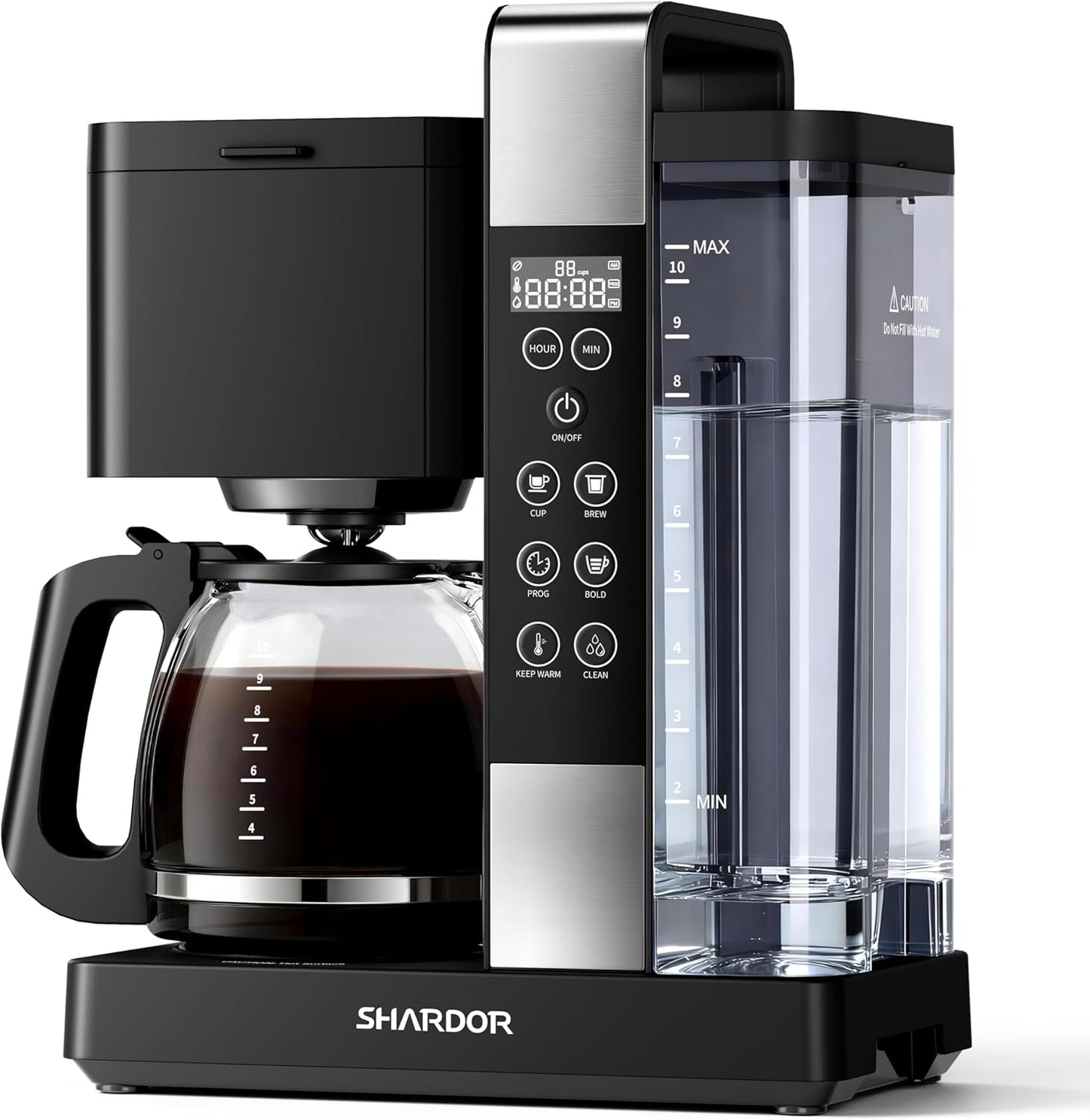 SHARDOR 10-Cup Coffee Maker - Programmable Drip Machine with Adjustable Brew Strength & Keep-Warm Control, Black