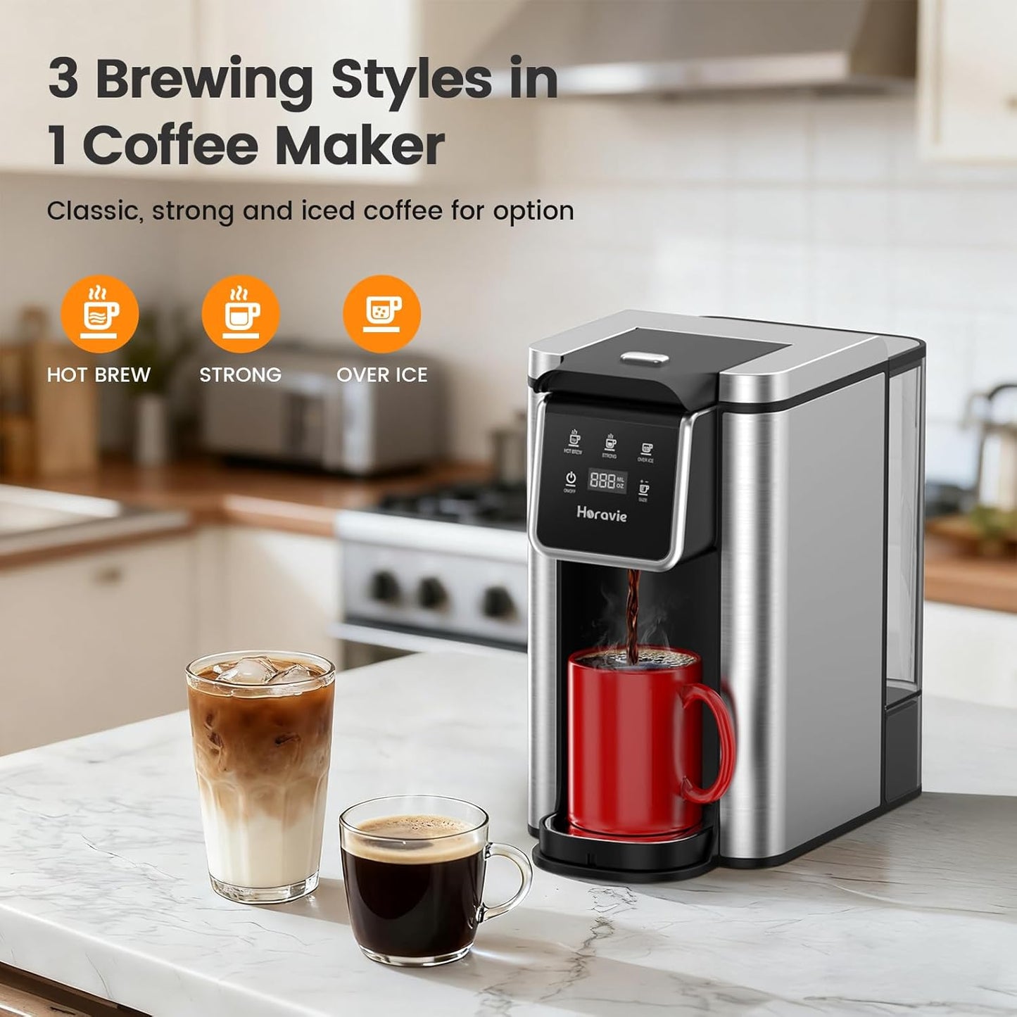 Single Serve Coffee Maker - K-Cup & Grounds, Hot/Iced Brew, 50oz Reservoir, Stainless Steel, Black