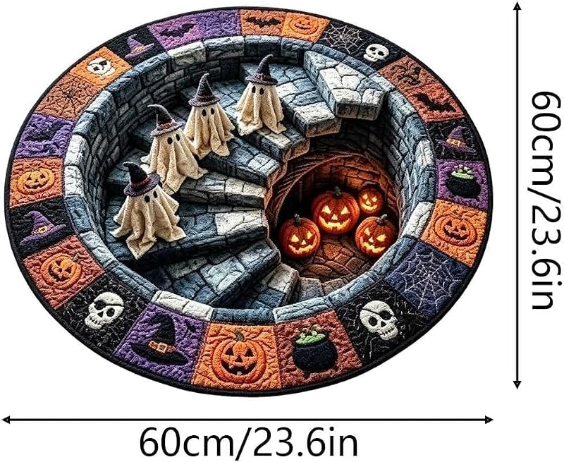 Halloween Optical Illusion Rug Skeleton Ghost Pumpkin Pattern 24in - Ghost Pumpkin
