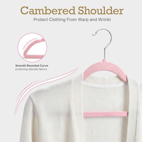 HOUSE DAY Velvet Hangers - 60 Pack Non-Slip Heavy Duty Felt Suit Hangers | Lt Pink, 360° Rotating Hook