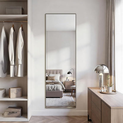 56x18 Full Length Mirror with Black Aluminum Frame - Freestanding Floor Standing
