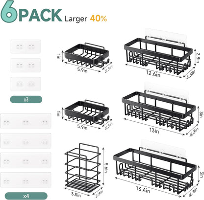 Veken Shower Caddy - Rustproof Adhesive Shelves with Soap Holder | Large Capacity Bathroom Organizer