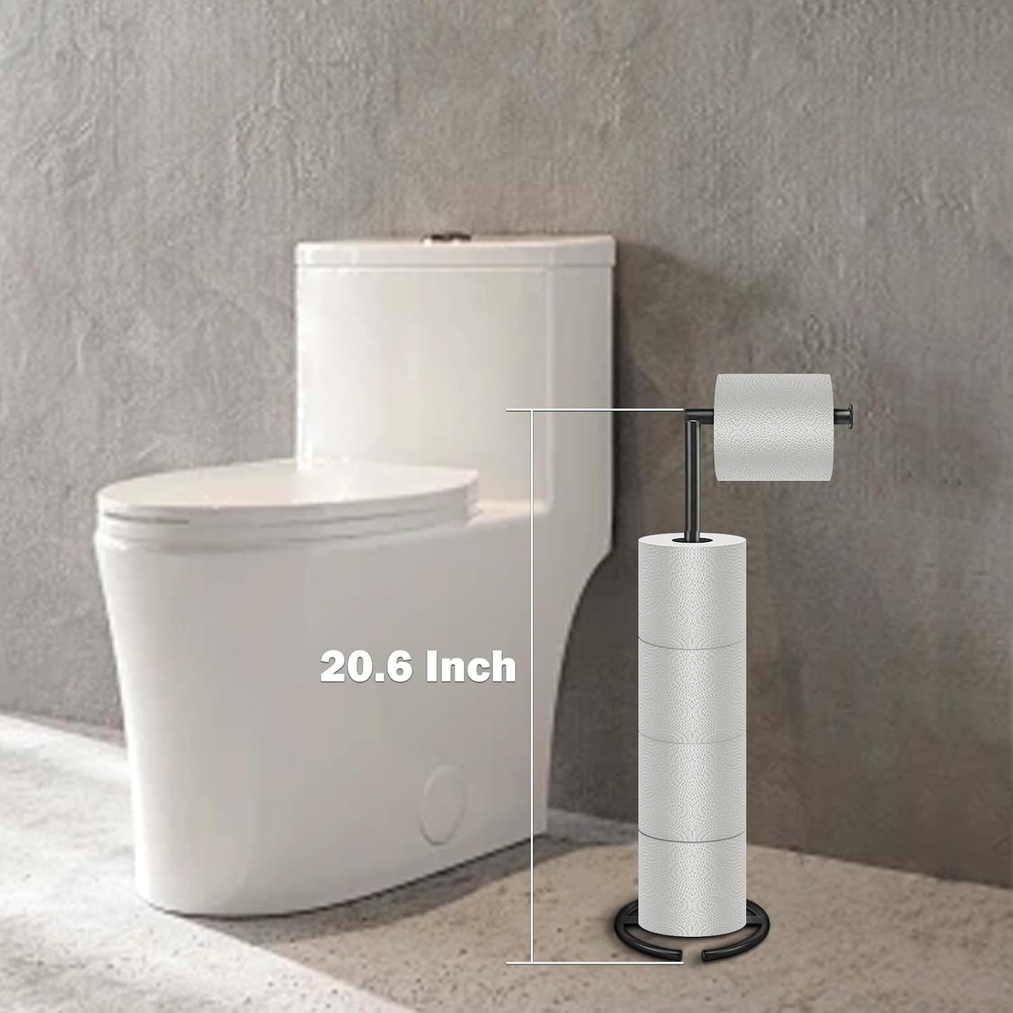 NearMoon Bath Toilet Paper Holder - Modern Standing Tissue Roll Holder with Rustproof Metal Base | Matte Black