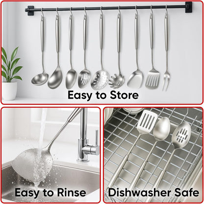 Newness 9-Piece Stainless Steel Cooking Utensils Set | Durable Kitchen Tools, Dishwasher Safe