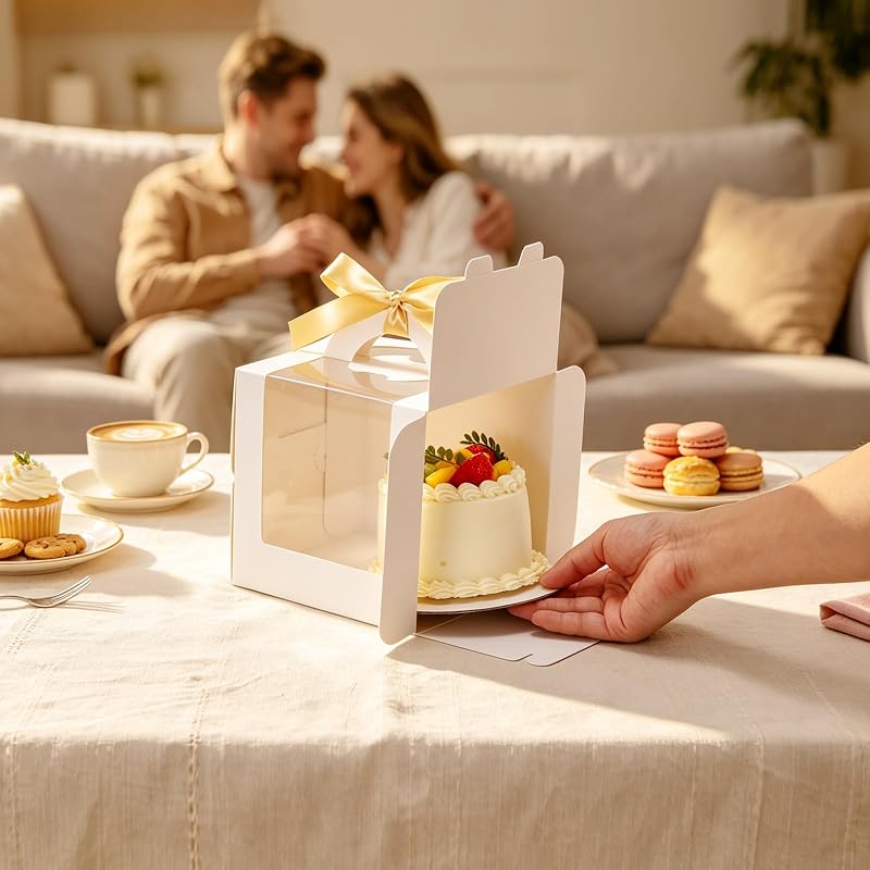 KPOSIYA 60 Pack 6x6x6 Inch White Cake Boxes with Windows, 6 Inch Cake Boards & Accessories - Variation: white+30+6x6x6