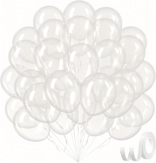 Skiennix Clear Balloons - 12 Inch Transparent Latex Balloons | 50 Pack for Baby Showers & Parties