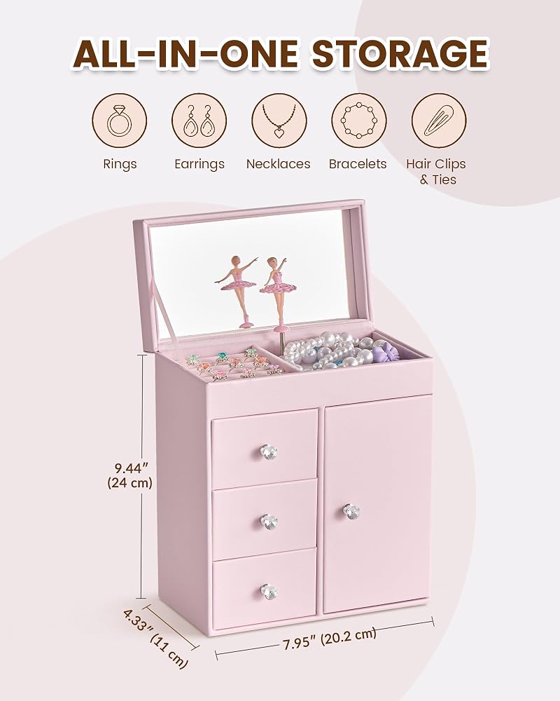 Pink Ballerina Music Jewelry Box for Girls 3-12 – Lolalet