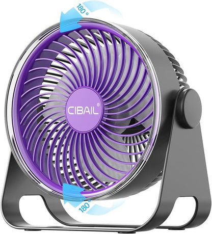 CIBAIL Brushless Motor Desk Fan, 7-Inch Quiet Turbo Table Fan with 5 Speeds, 90° Adjustable Tilt, USB Rechargeable Personal Portable Air Circulator for Home, Office, Bedroom, Kitchen, Outdoor