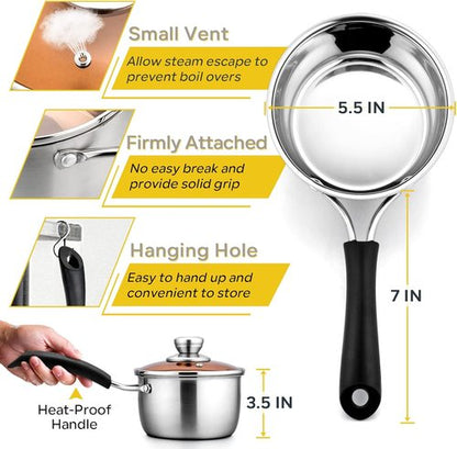 E-far Stainless Steel 1 Quart Saucepan with Glass Lid - Easy Clean & Rust-Free Cooking Pot