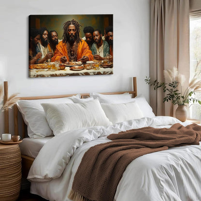Regine Switzerland Modern Black Jesus Canvas Wall Art - The Last Supper Painting | 12x16in Christian Decor for Home