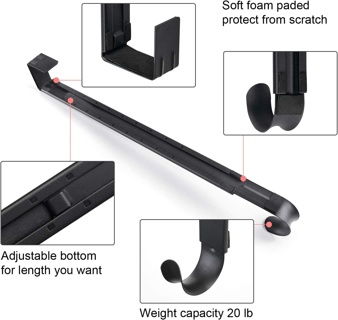 Myfolrena Wreath Hanger - Adjustable Door Hook for 15-24 Inch Wreaths | Holds Up to 20 lbs (Black)