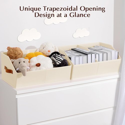Homsorout Closet Organizers - 8 Pack Collapsible Trapezoidal Storage Bins with Orange Handles | Beige