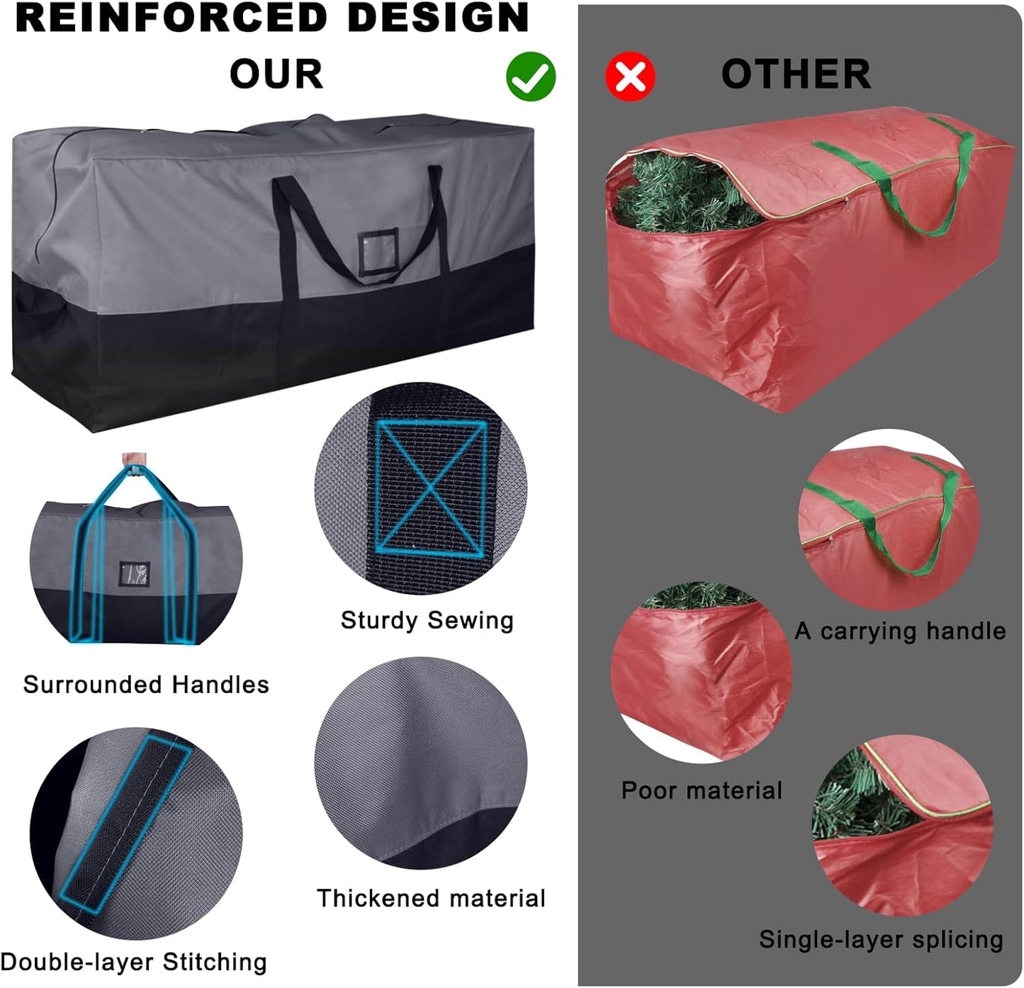 Skiennix Christmas Tree Storage Bag - Extra Large 600D Oxford for 9 Ft Trees | Waterproof & Zippered