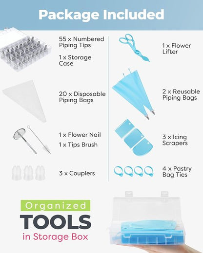 Kootek Piping Bags and Tips Set - 90 PCs Cake Decorating Kit with 55 Icing Tips & Pastry Bags
