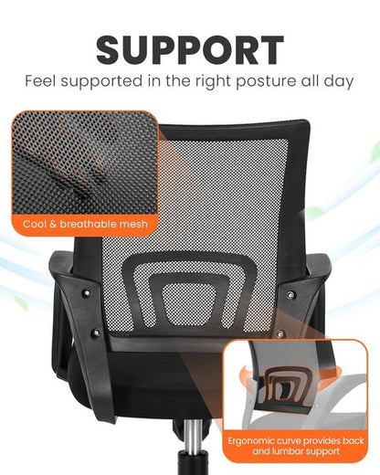 NEO CHAIR Office Desk Computer Chair Ergonomic Mesh Gaming Cushion Seat with Comfy Lumbar Mid Back Support Adjustable Height Swivel Rolling Wheels for Home Task (Black)