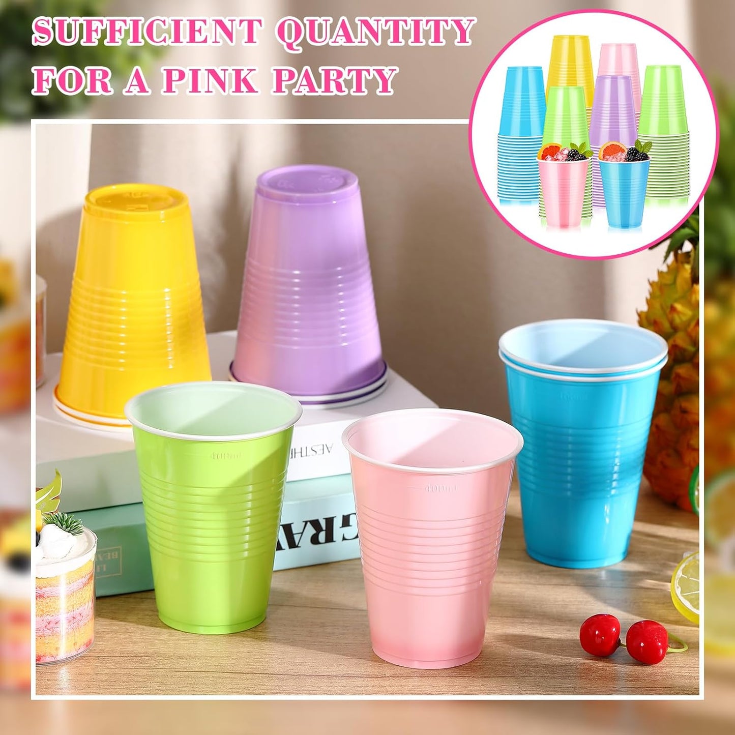 Skiennix 16oz Plastic Cups - 150 Pcs Disposable Colorful Cups for Parties & Celebrations