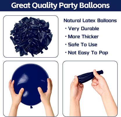 Navy Blue Balloons - 100 Pack of 12-Inch Round Helium Balloons for Graduation & Birthday Decor