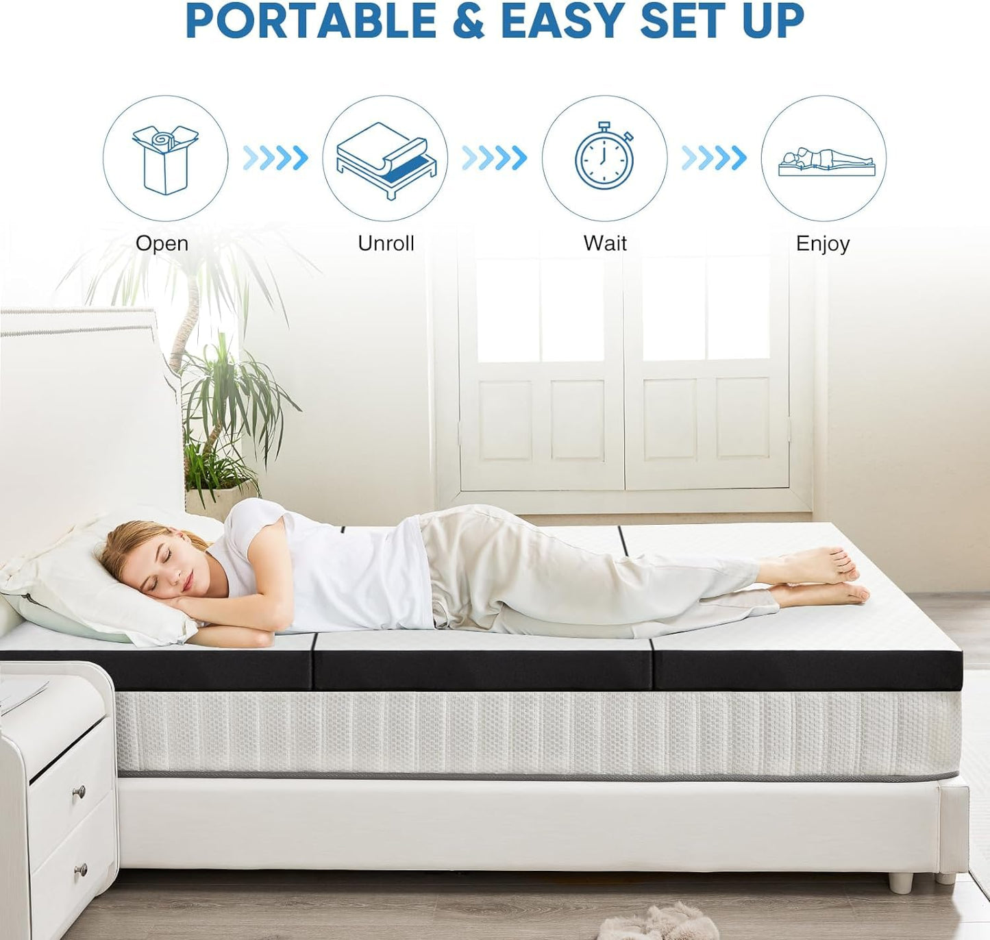 OLIXIS Tri-fold Memory Foam Mattress - 4 Inch Single Size Portable Floor Bed, Foldable Mat for Kids and Adults, Collapsible and Washable Cover with CertiPUR-US Certified, for Travel & Camping & Yoga