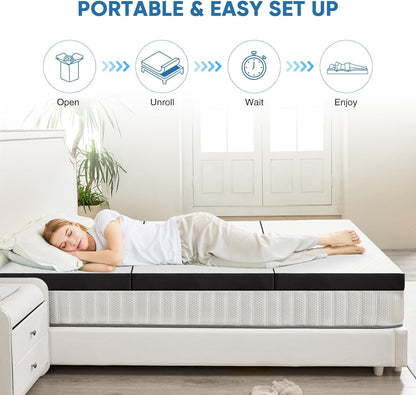 OLIXIS Tri-fold Memory Foam Mattress - 4 Inch Single Size Portable Floor Bed, Foldable Mat for Kids and Adults, Collapsible and Washable Cover with CertiPUR-US Certified, for Travel & Camping & Yoga