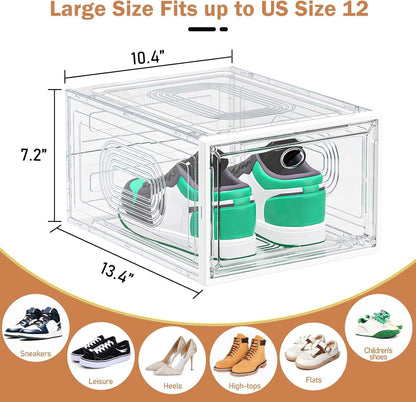 Caktraie Shoe Organizer - 10 Pack Stackable Storage Boxes with Magnetic Doors | White Sneaker Display