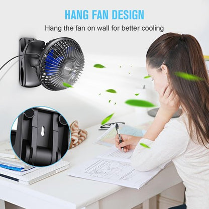 BESKAR Portable USB Clip-On Fan - 3-Speed Strong Airflow | Quiet Personal Desk Fan with Sturdy Clamp
