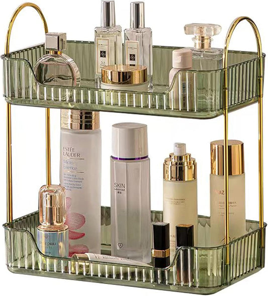 Shuang Qing Bathroom Counter Organizer - 2-Tier Makeup & Skincare Shelf in Green | Vanity & Dresser Storage