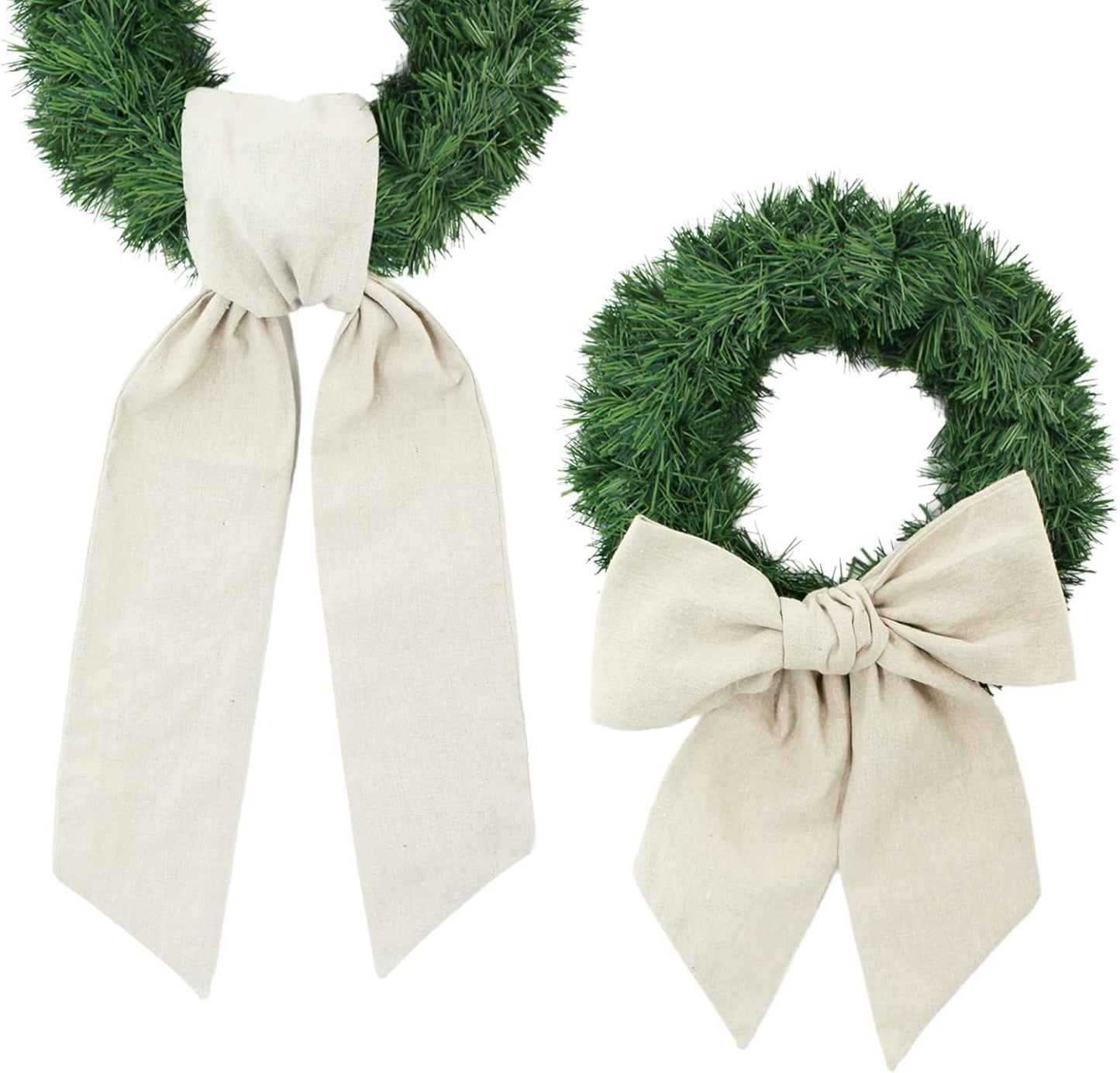 Skiennix 2-Pack Wreath Sash | Decorative Boxwood Sashes for Front Door & Holiday Decor - Linen