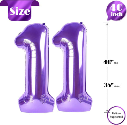 Purple Number 11 Balloon - 40 Inch Birthday Decoration for 11th Year Celebration | Perfect for Boys & Girls