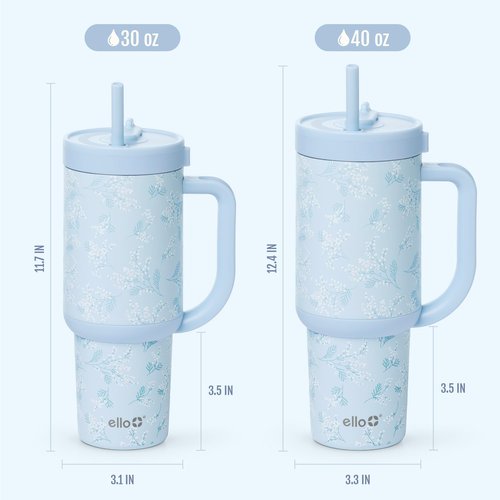 Ello Oasis 40 oz Tumbler with Handle & Retracting Straw | Reusable Insulated Stainless Steel Cup 100% Leakproof, Gifts for Teens Women Men | Keeps cold for 24 Hours, Cup Holder Friendly, Sweet Alyssum