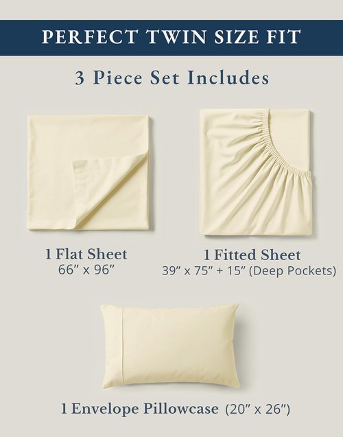 LANE LINEN 100% Organic Cotton Twin Bed Sheet Set - Soft & Breathable 3-Piece Bedding in Natural