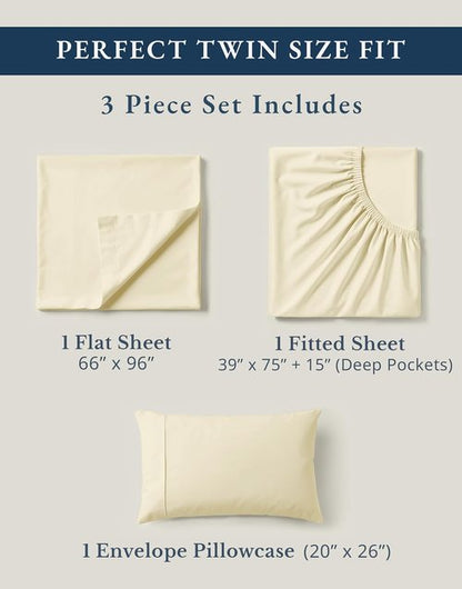 LANE LINEN 100% Organic Cotton Twin Bed Sheet Set - Soft & Breathable 3-Piece Bedding in Natural