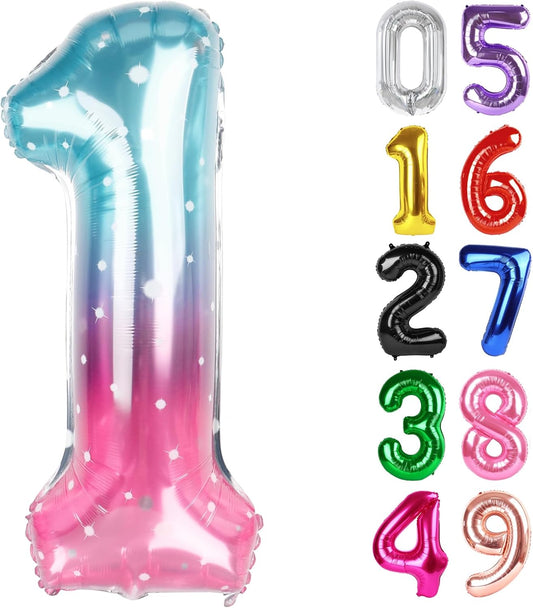 Starry Sky 40-Inch Number 1 Balloon - Shiny First Birthday Decoration for Baby Boy or Girl