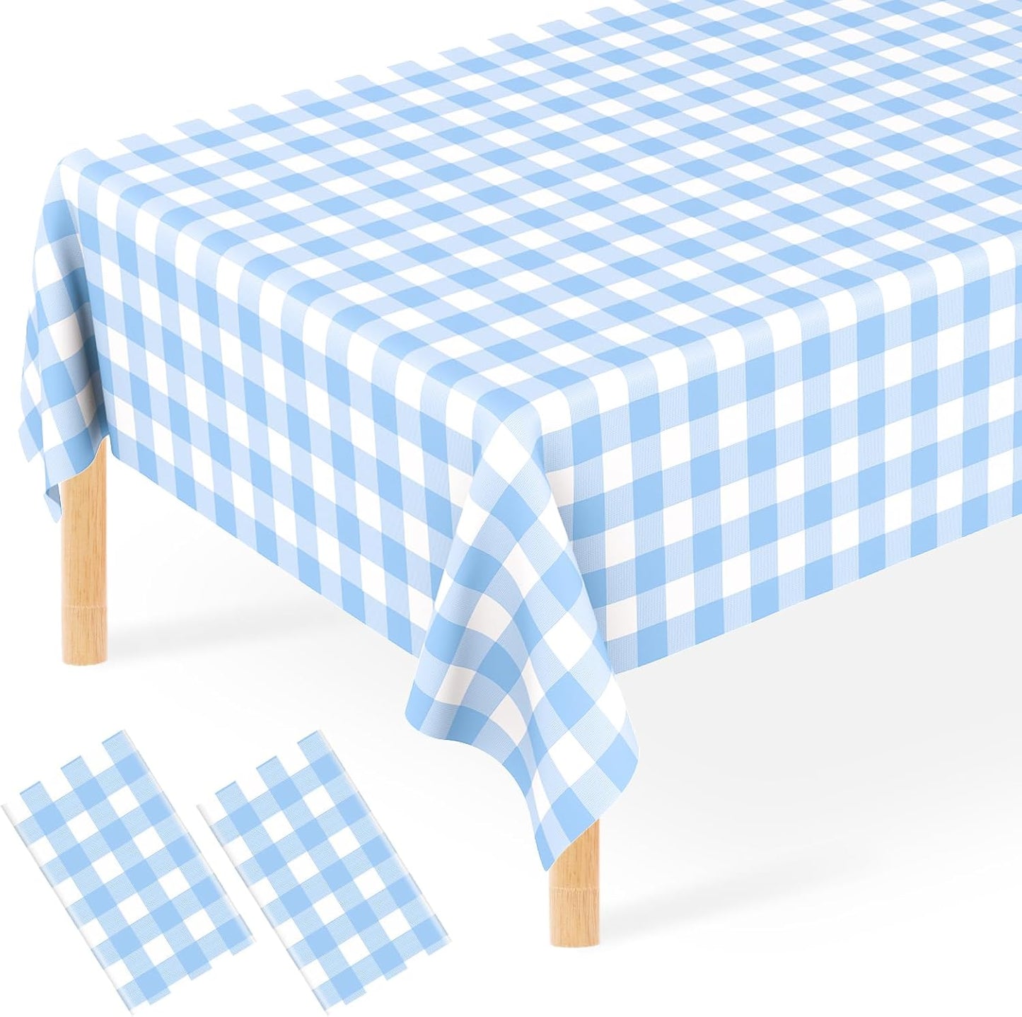 Skiennix Blue Gingham Tablecloth - Disposable Light Blue Checkered Design | Perfect for Outdoor Events (54 x 108 Inch)
