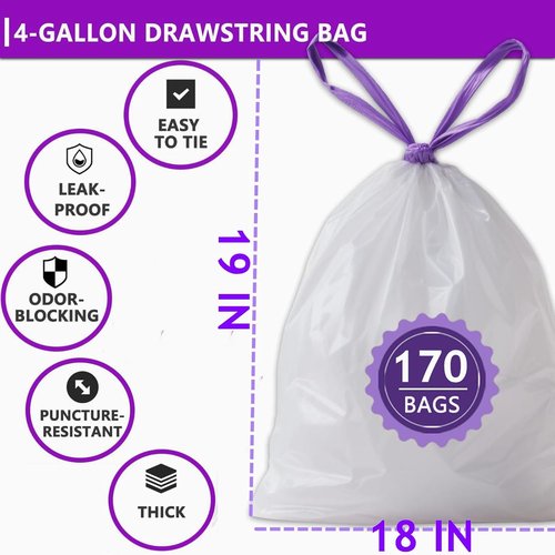 Febreze Lavender Scented 4 Gallon Trash Bags - 170 Count Odor Resistant Drawstring Liners for Home Use