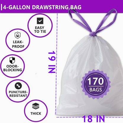 Febreze Lavender Scented 4 Gallon Trash Bags - 170 Count Odor Resistant Drawstring Liners for Home Use