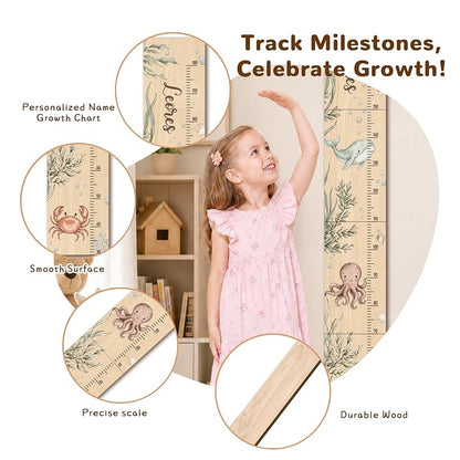 Personalized Name Wood Growth Chart for Wall - Style10 (Style 10) Height Chart for Kids