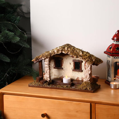 Barydat Christmas Nativity Stable - 10 x 7.87 x 5 Inch Resin Creche with Realistic Moss Roof | Beautiful Holiday Decor
