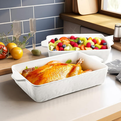 Regine Switzerland Casserole Dishes - Ceramic Baking Pan Set of 3 with Handles | Deep Porcelain Bakeware (11.6" x 7.8", White)