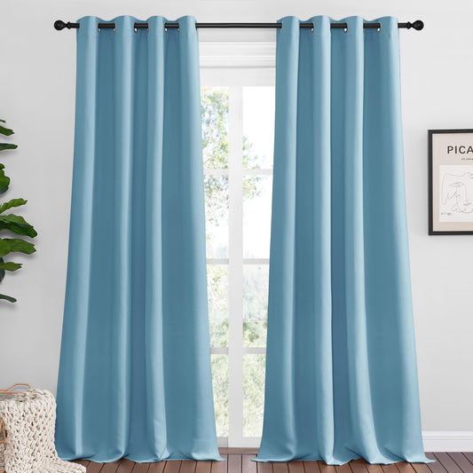 NICETOWN Teal Blue Blackout Curtains 102 inches Length for Living Room, 2 Panels, 55" Wide, Thermal Insulated Long Drapes for Large Window