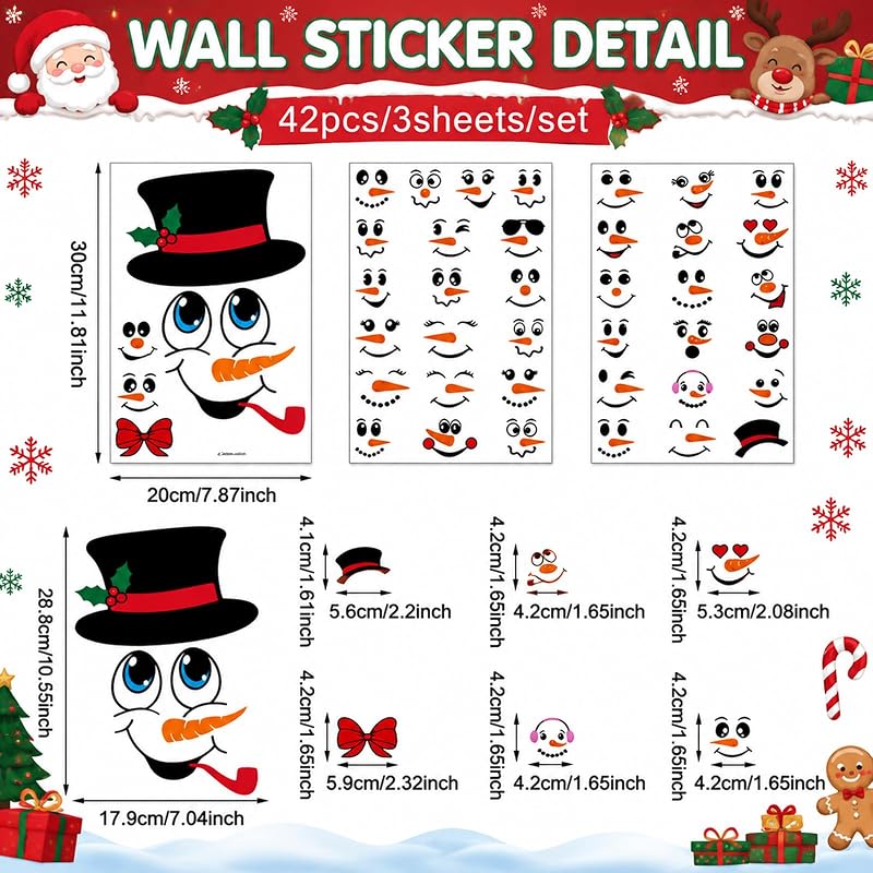 Christmas Snowman Face Sticker Set - 41 Pcs Vinyl Decor for Cups, Windows & Gifts