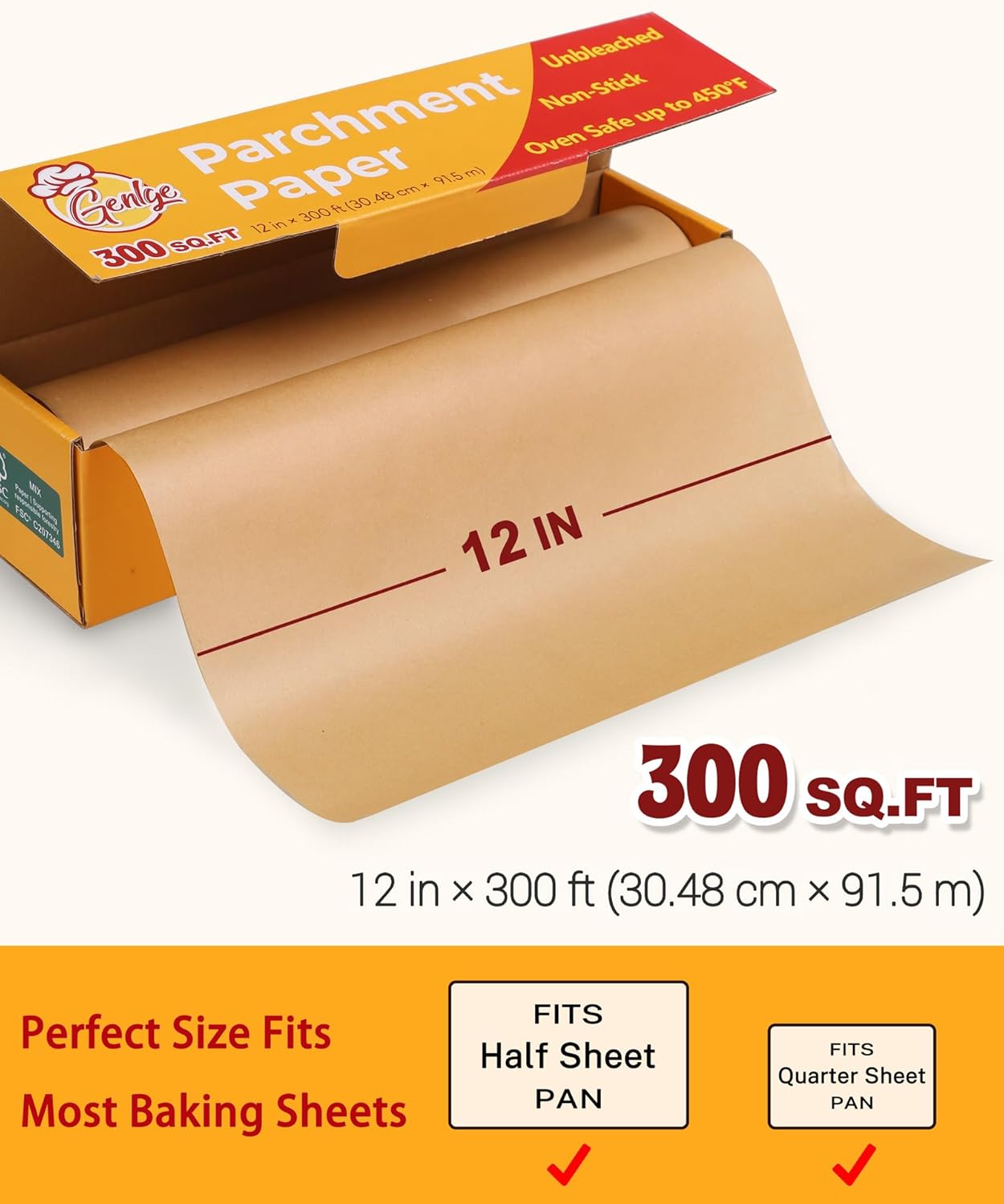 Unbleached Parchment Paper Roll by [Brand Name] - 12" x 300 ft, Heavy-Duty Non-Stick Baking Paper for Oven & Air Fryer