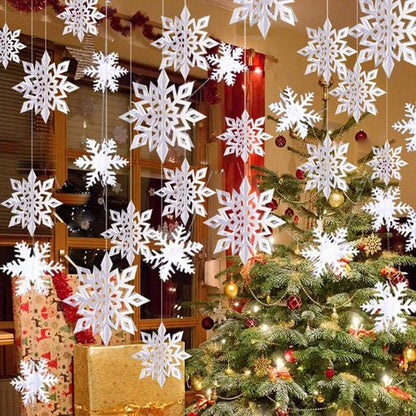 24Pcs Snowflake Christmas Decor | 12 Silver & 12 White 3D Hanging Snowflakes for Holiday Parties