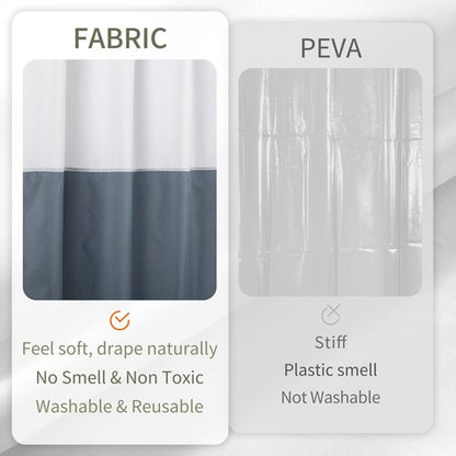 ALYVIA SPRING Waterproof Fabric Shower Curtain Liner - Soft & Light-Weight Cloth Shower Liner, 3 Bottom Magnets, Hotel Quality & Machine Washable - Standard Size 72x72, White and Stone Blue