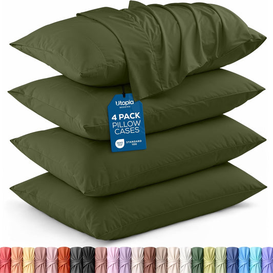 Utopia Bedding Queen Pillow Cases - Soft Brushed Microfiber - 4 Pack, Olive | 20 x 30 Inches