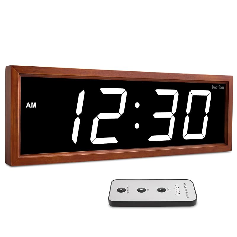 Ivation Large Digital Wall Clock, Big LED Display & Stylish Wood Frame, 18"