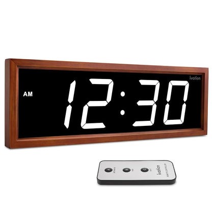 Ivation Large Digital Wall Clock, Big LED Display & Stylish Wood Frame, 18"
