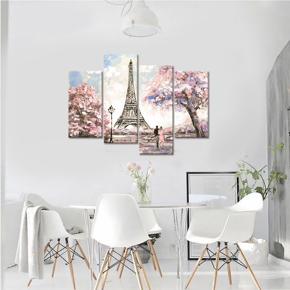 Visual Art Decor Pink Eiffel Tower Wall Art - Romantic Paris Landscape for Living Room | Framed 34x48in