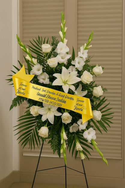 Regine Switzerland Personalized Memorial Funeral Sash - In Loving Memory Ribbon for Casket or Wreath (White)